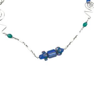 Handcrafted Silver Necklace With Artistic Wire Art Glass Beaded Accents